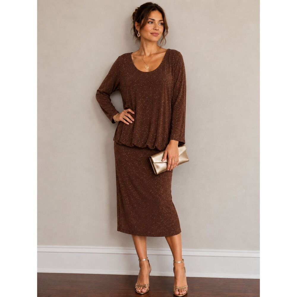 Vintage Vikki Vi California Brown Glitter Midi Dress – Women's Size 18W